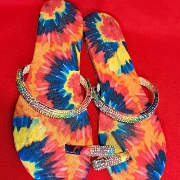 Women's Multicolor Tie Dye Toe Slide Sandals, Size 9 - Picture 6 of 7